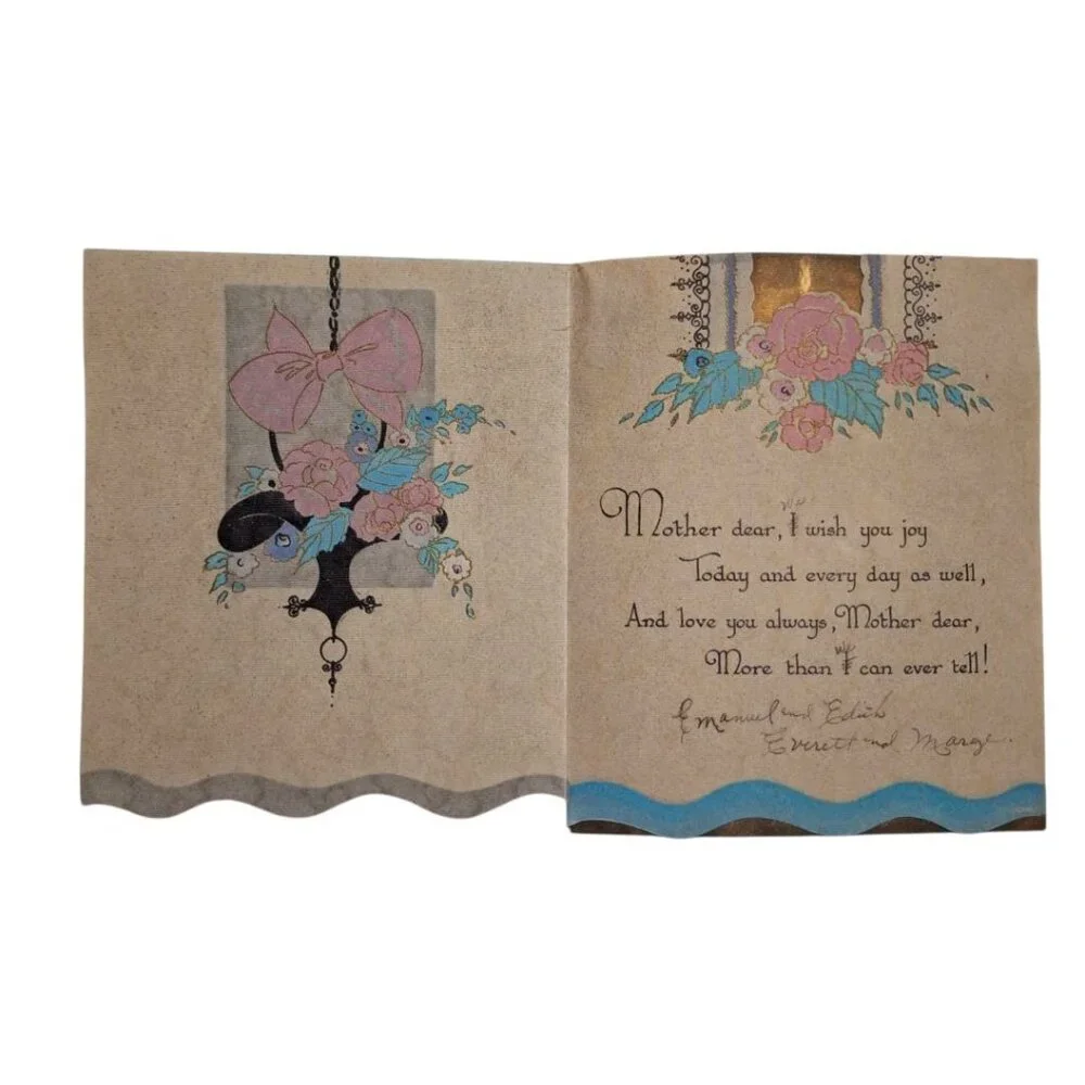 Birthday Greetings To‎ Mother Vintage Card 1950s Folded Paper Flowers Embossed